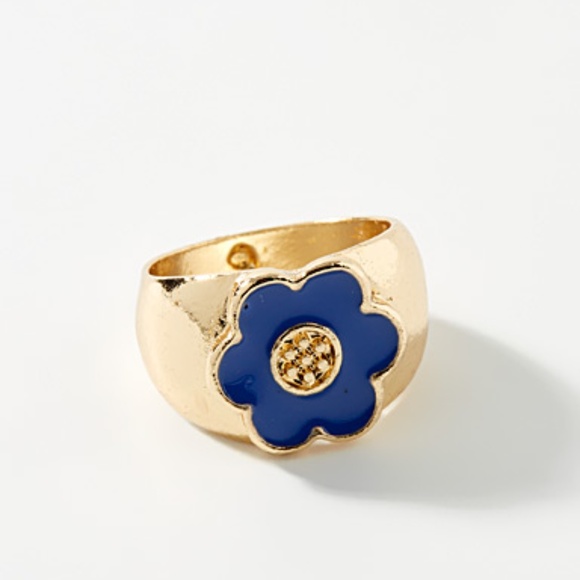 Simons Jewelry - Simons golden chunky indigo flower chunky ring EUC